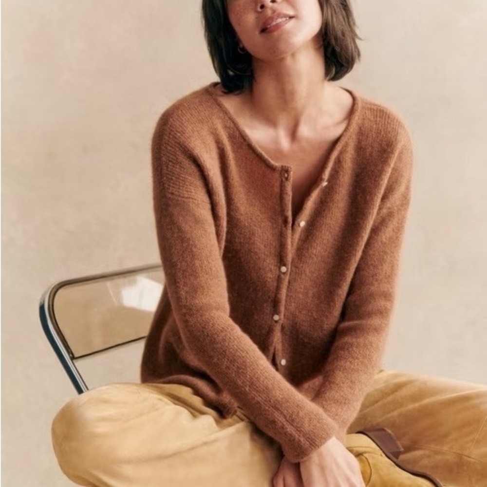 Sezane Gaspard Cardigan Camel Brown Mohair Alpaca Knit Sweater Womens XS
